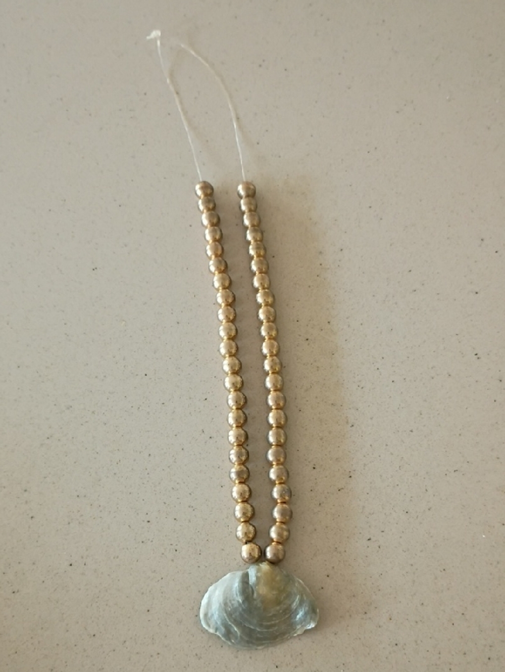 Handmade Gold Bead Necklace with Light Blue Shell Pendant - Women Jewelry